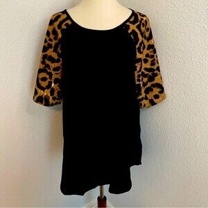 NWOT Shein Curve Animal Print Cheetah Leopard Round Neck Flutter Slv SZ 1XL